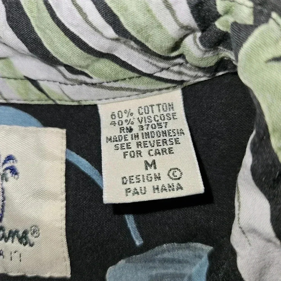 Panttana Mens Hawaiian Shirt Medium Cotton Button Up Floral Black Island Palm - Picture 10 of 10